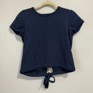 Madewell Navy Blue Short Sleeve Verse Tie Back Top Size XS